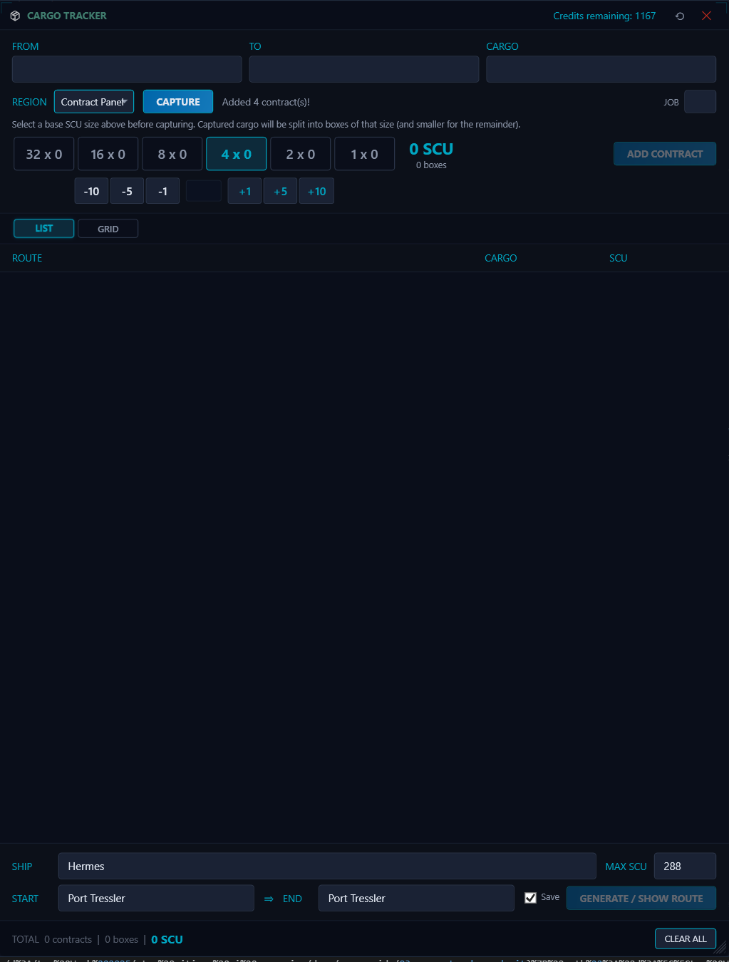 Cargo Tracker with an empty contract list