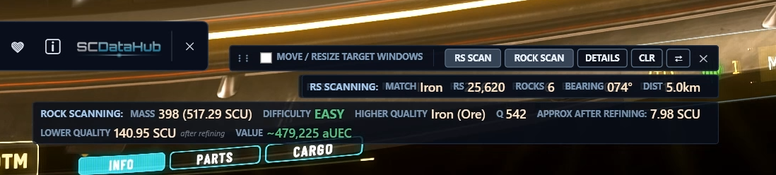 Compact chrome stack with RS and rock scan chips populated after a scan